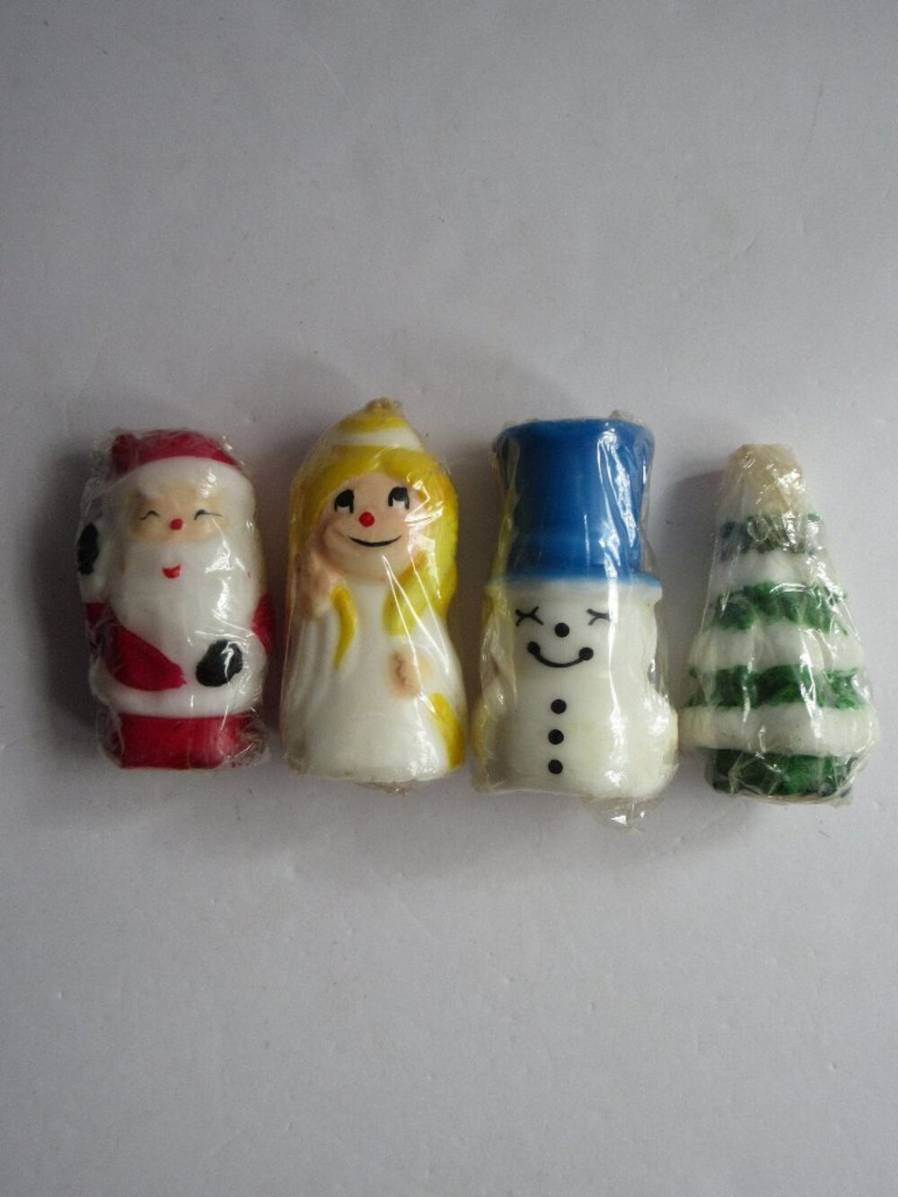 4 Dial Soap Promo Christmas Candle Angel Tree Snowman Santa Set Vtg 1960s Japan